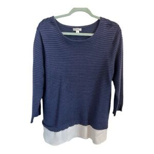 Croft & Barrow Navy Ribbed Layered Hem Sweater Top Size L — Classic Casual Style